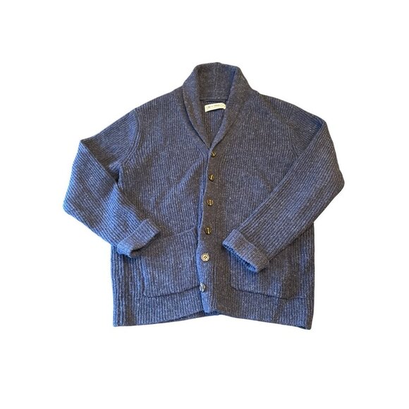 Line Of Trade Sweaters - Line Of Trade Navy Blue Shawl Collar Shetland Wool Cardigan Sweater Medium